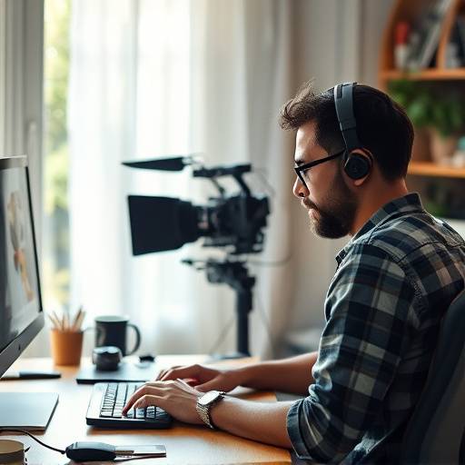 Foto de Pedro Henrique Oliveira, editor de vídeo freelancer, trabalhando em seu escritório em casa.