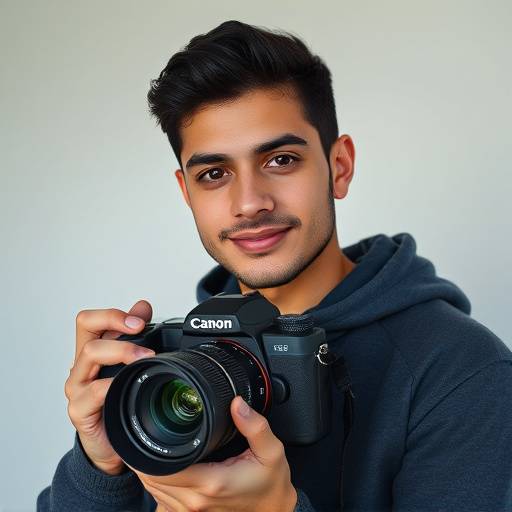 Foto de perfil de Roberto Almeida, aluno da Visão Futura Mídia, segurando uma câmera profissional.