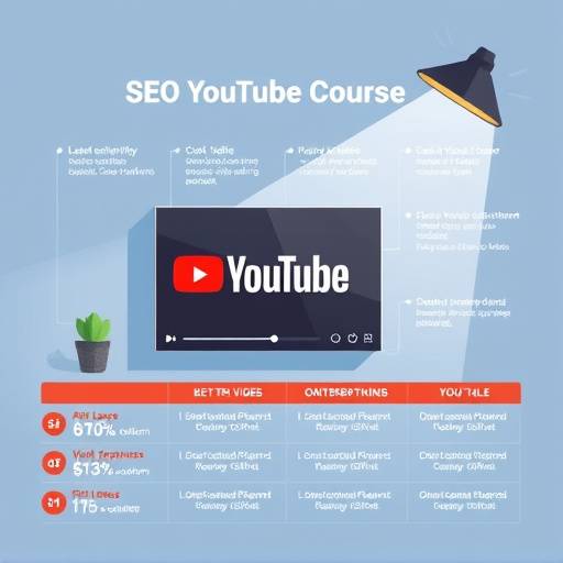 Imagem ilustrativa do curso sobre SEO para Youtube, mostrando um gráfico de otimizaäão de vídeo e palavras-chave relevantes.